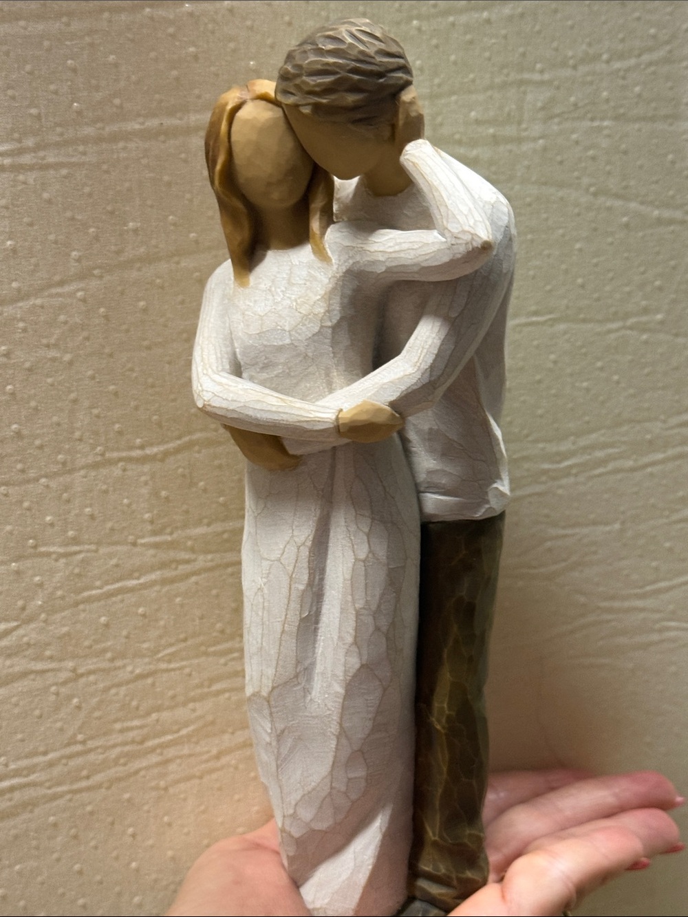 Willow Tree Hand-Carved Embrace Couple Sculpture - White and Brown